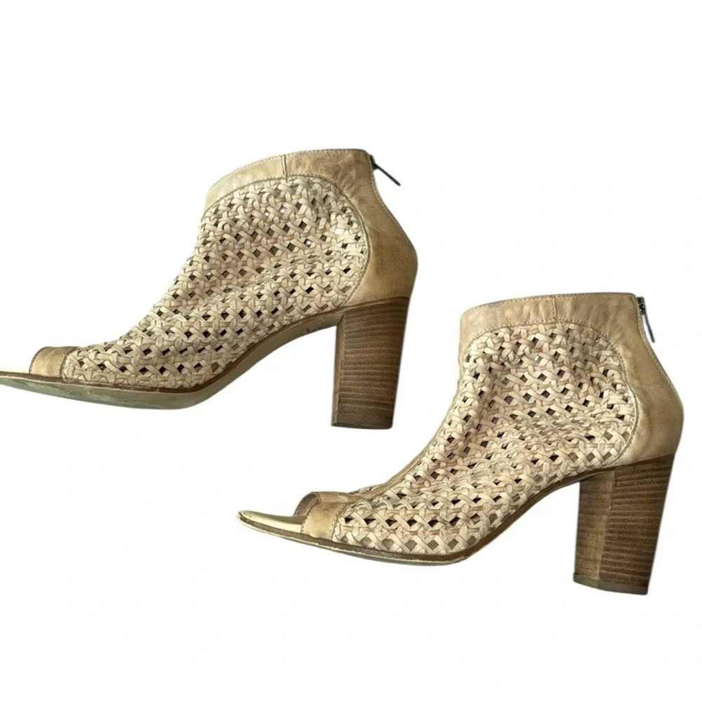 Lavorazione Artigiana Sundance Casta Woven Tan Leather Open Toe Ankle Boots  10 - Picture 8 of 13